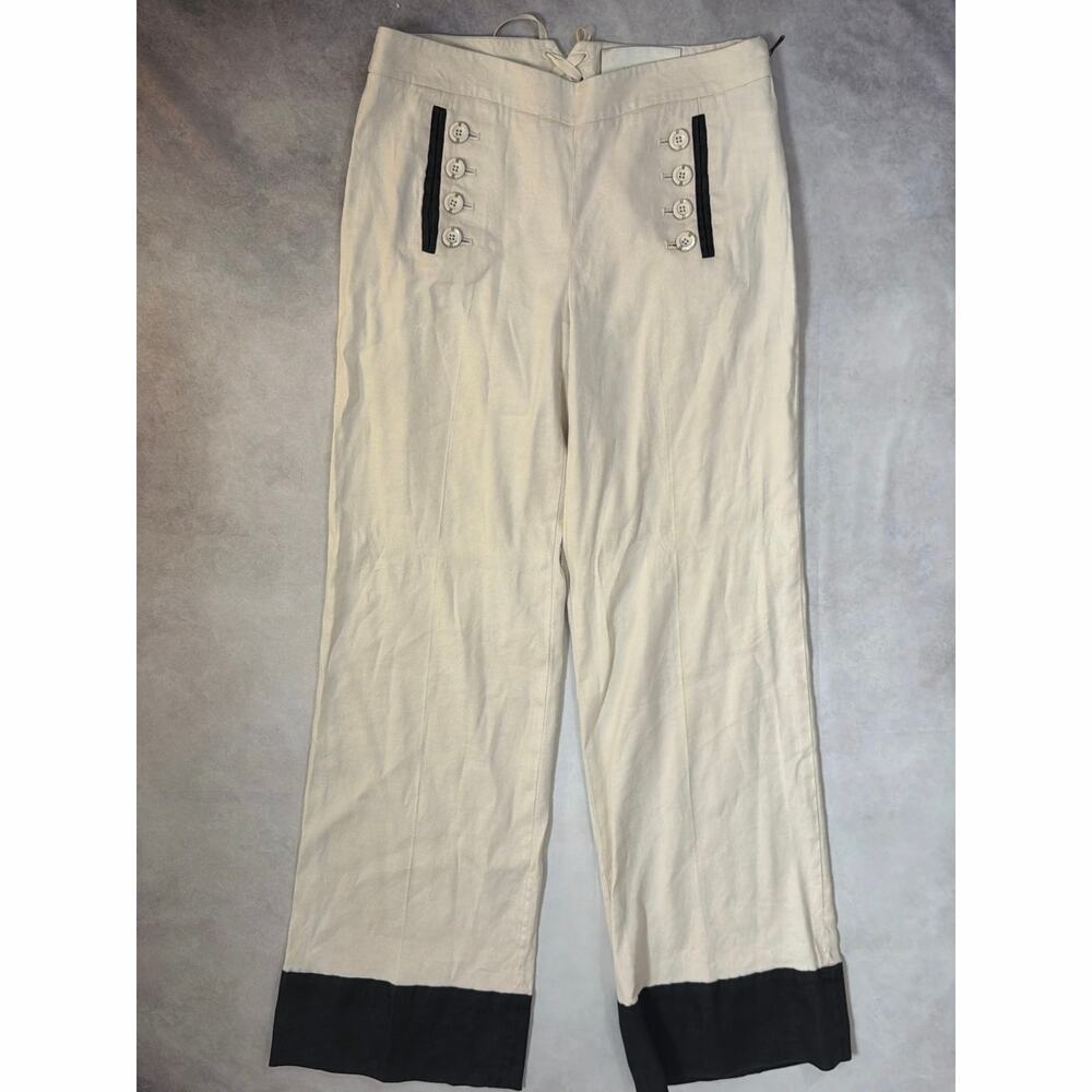 Leifsdottir Anthropologie Linen Sailor Wide Leg Pants Womens 4 Cream Colorblock
